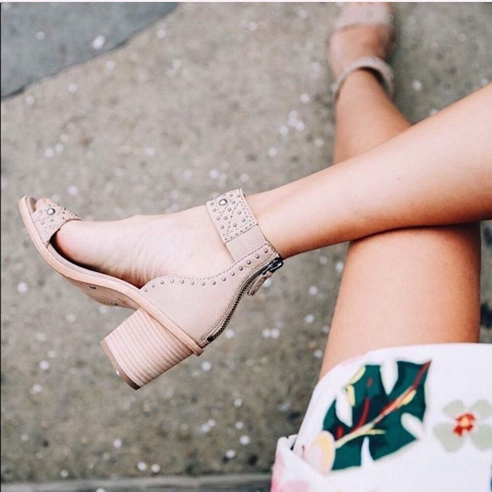 Frye Brielle Studded Deco Wood Ankle Strap Heels
